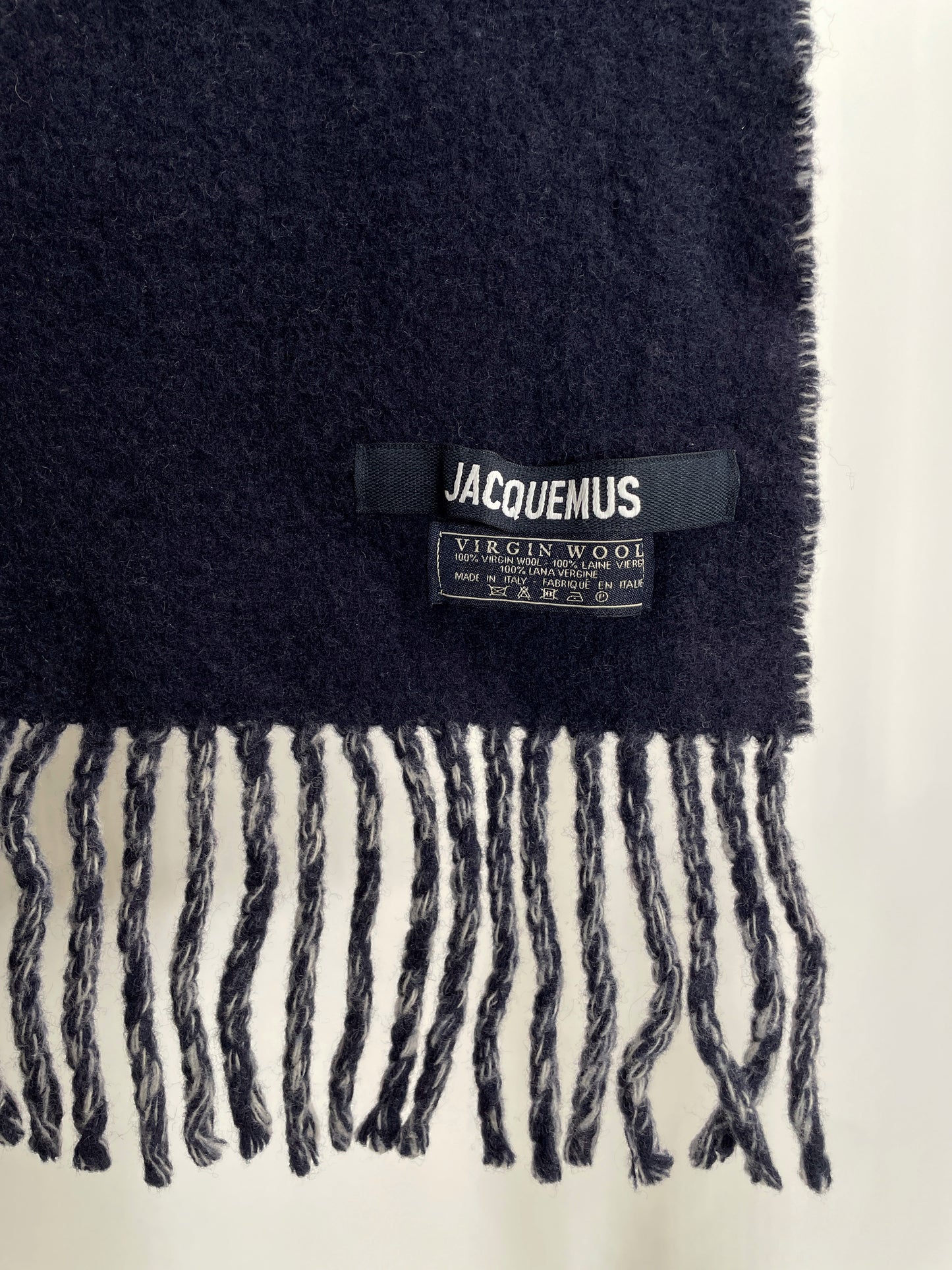 Jacquemus Virgin Wool Logo Scarf — Navy & White