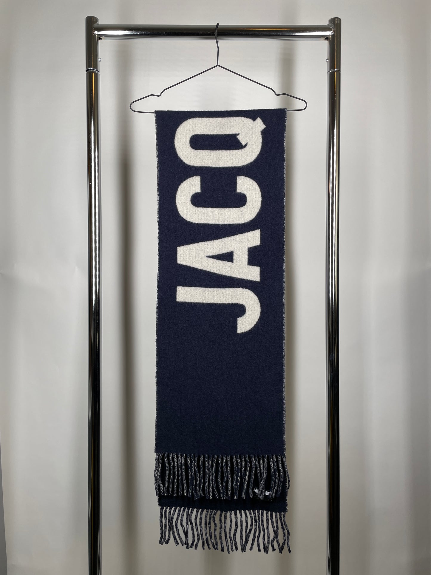 Jacquemus Virgin Wool Logo Scarf — Navy & White