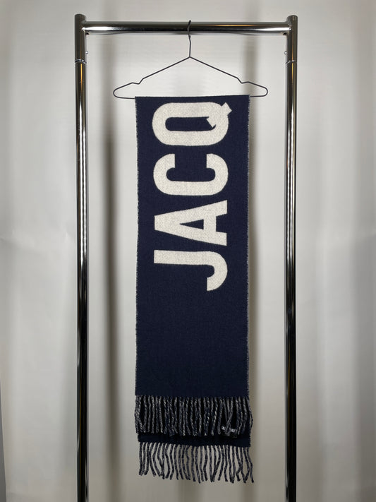 Jacquemus Virgin Wool Logo Scarf — Navy & White