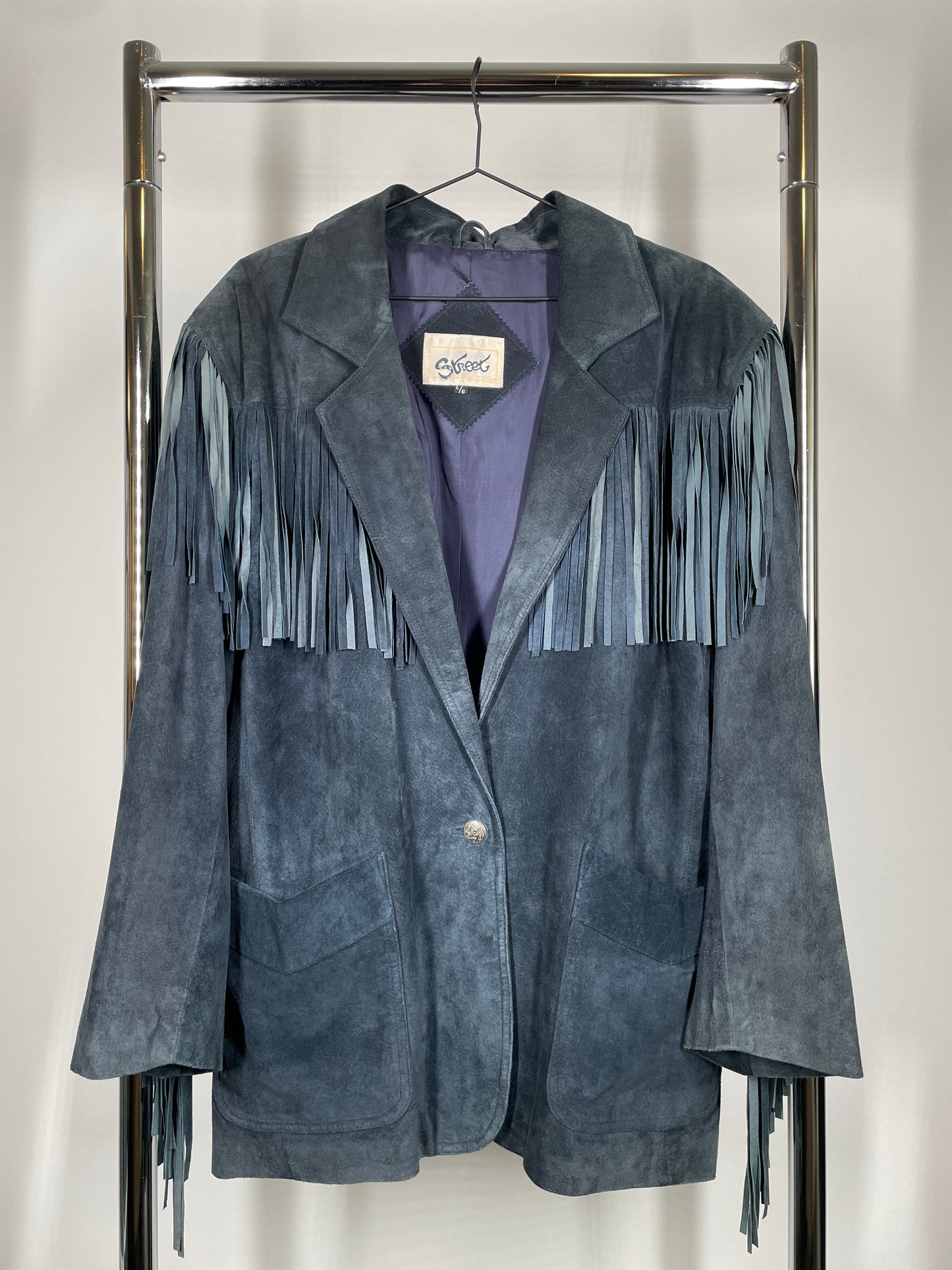 Blue Fringe Suede Jacket