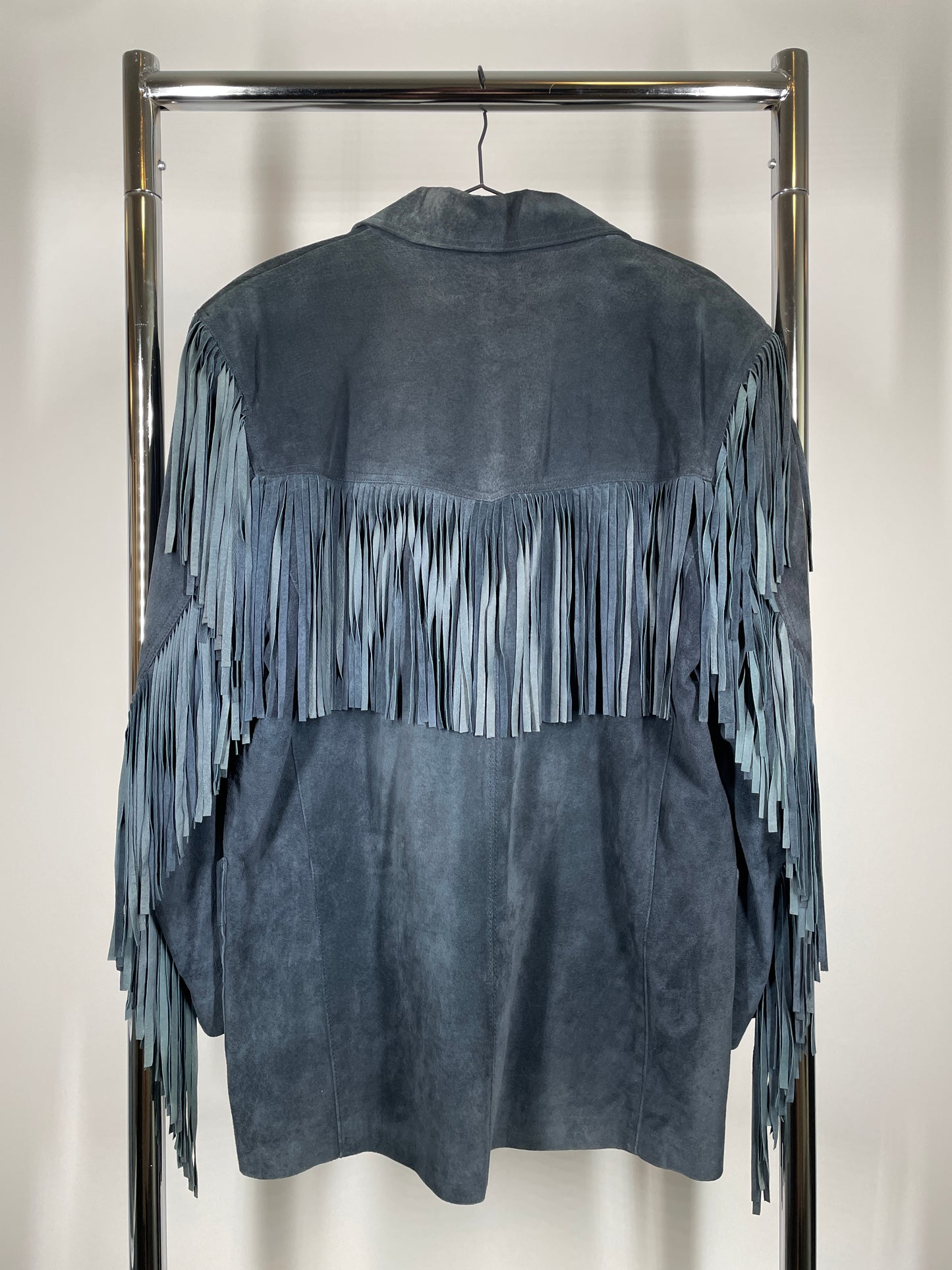 Blue Fringe Suede Jacket