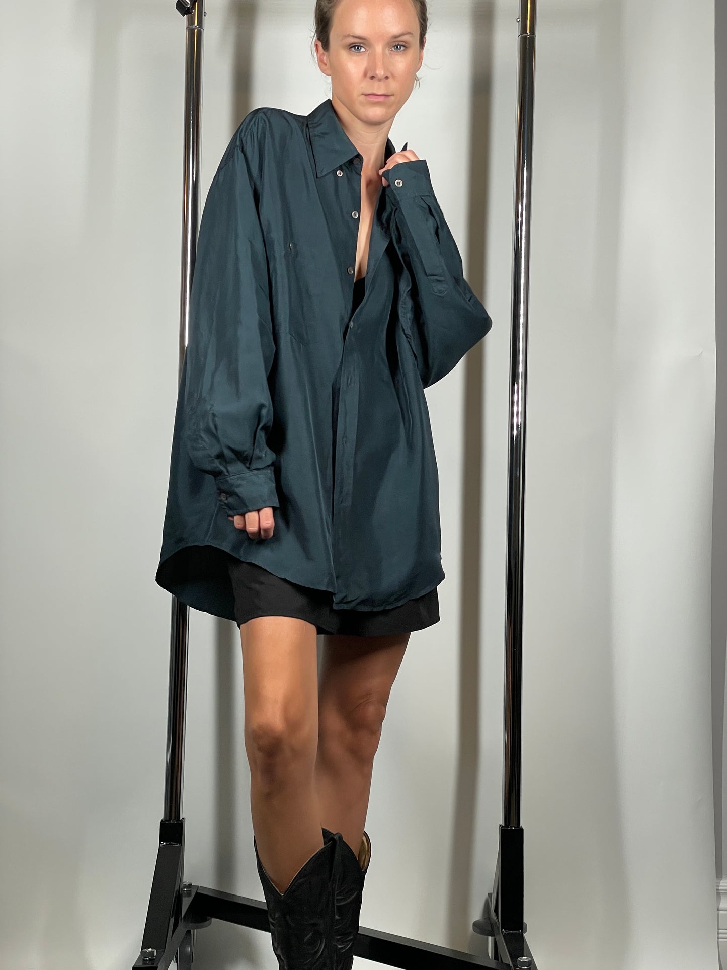 Navy Men's Silk Button Up