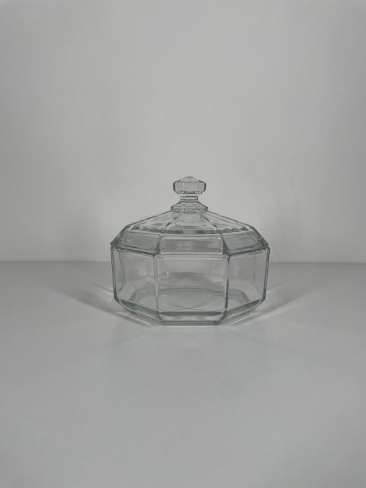 Vintage Octagon Arcoroc France Clear Glass Covered Dish
