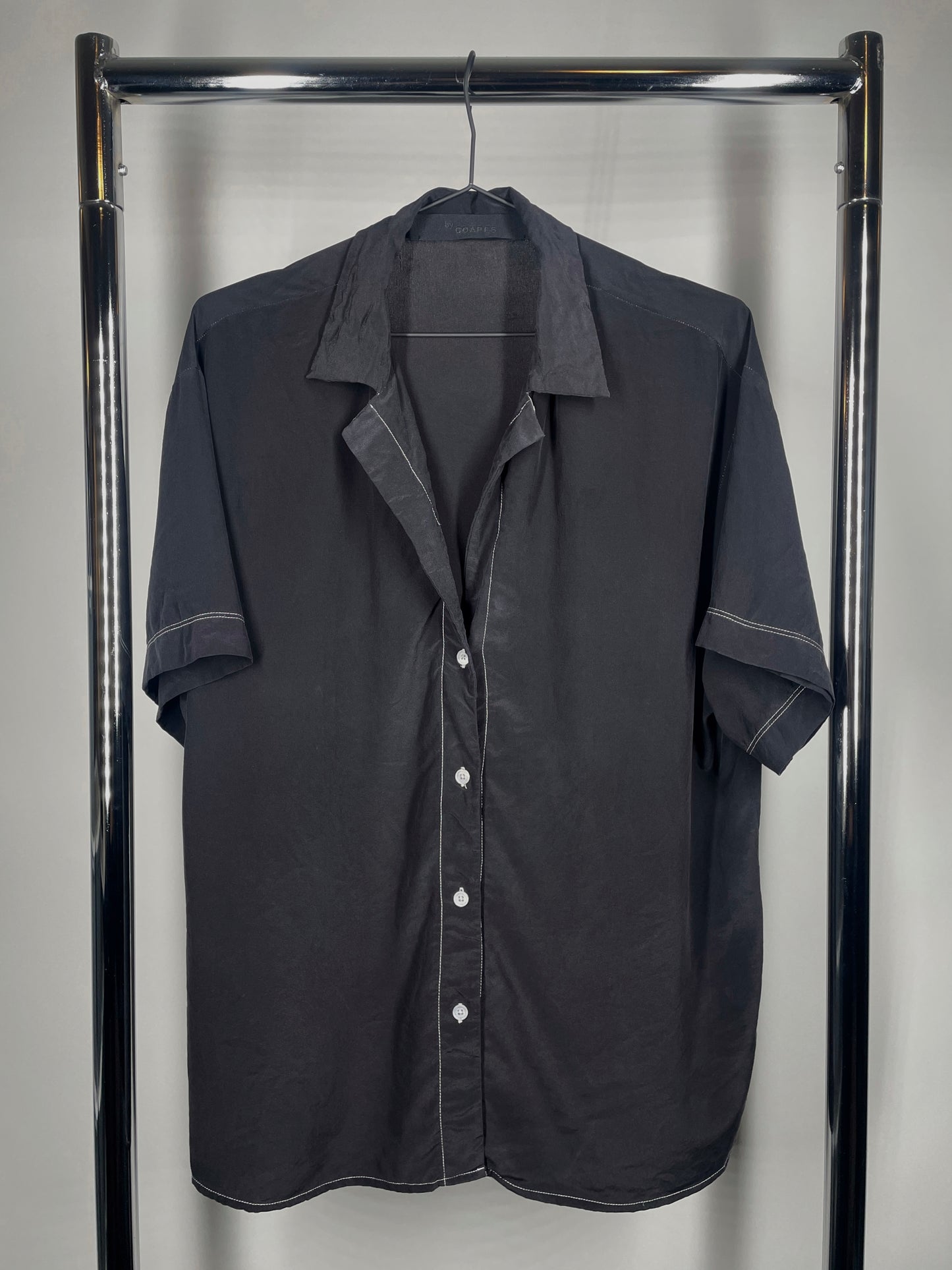 Contrast Stitching Silk Blouse Button Up