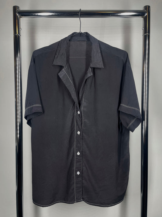 Contrast Stitching Silk Blouse Button Up