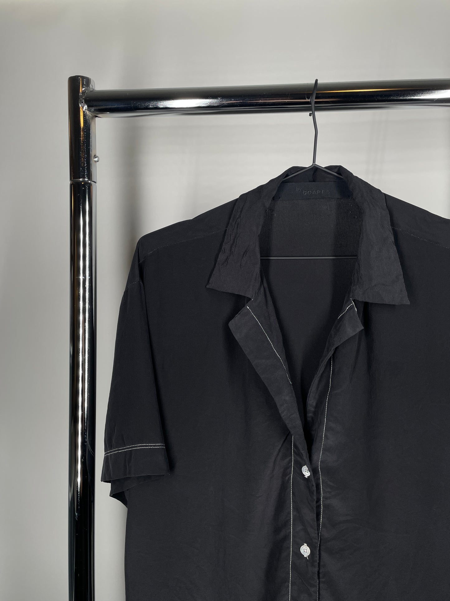 Contrast Stitching Silk Blouse Button Up