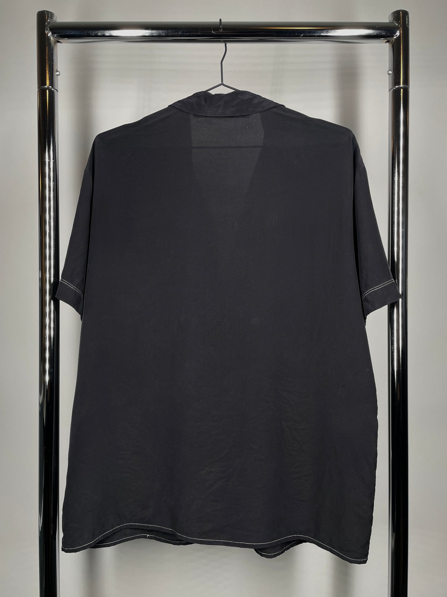 Contrast Stitching Silk Blouse Button Up