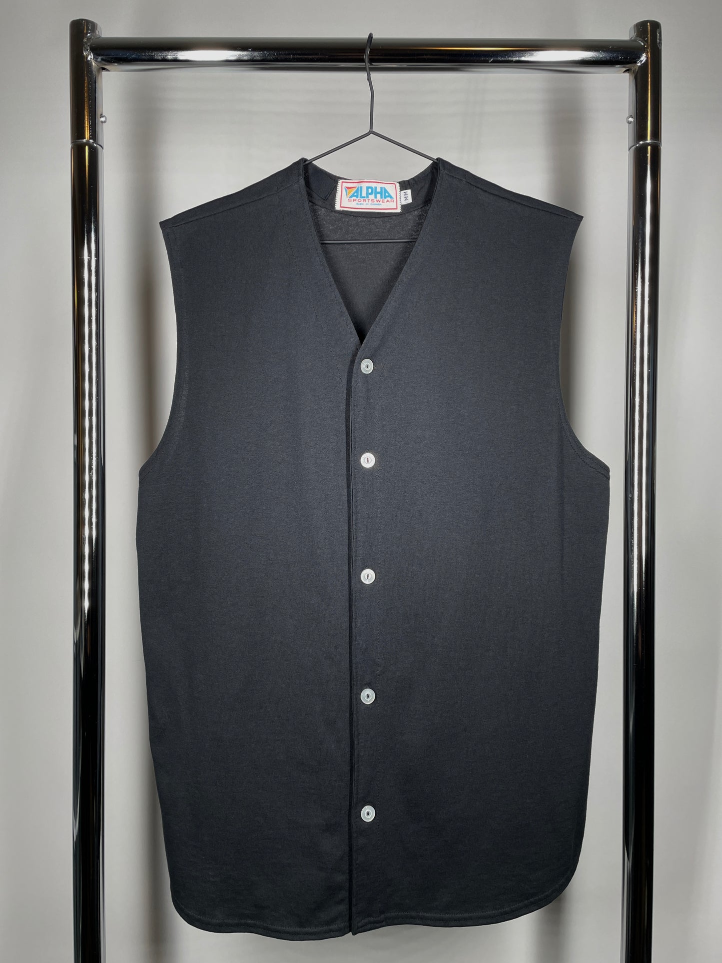 Black Baseball Cut Off Cotton Button Up