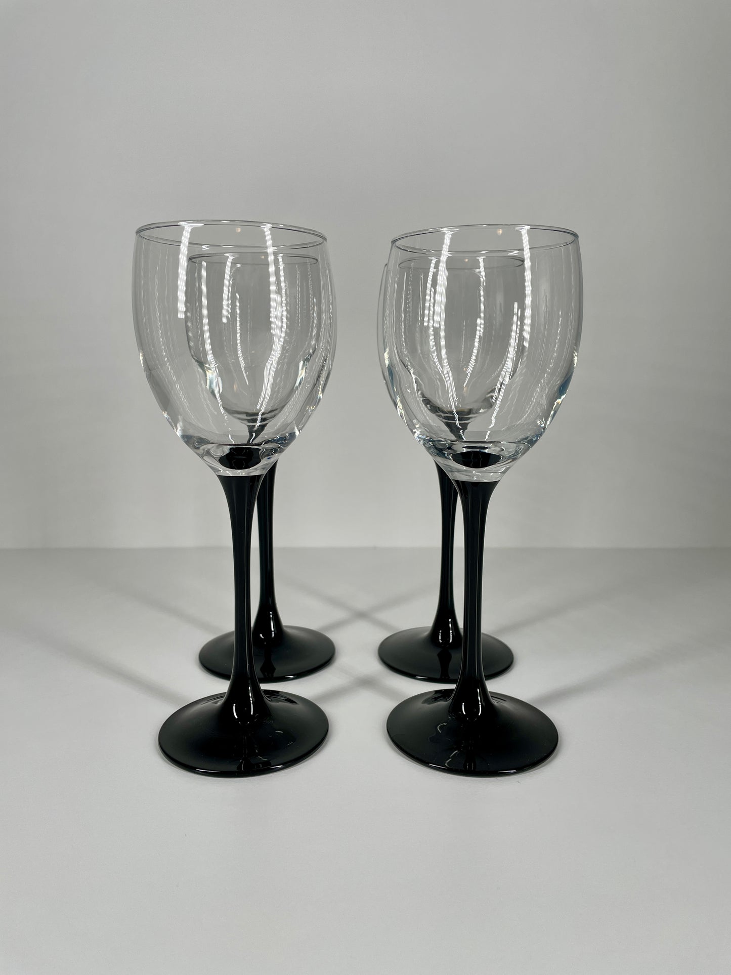 Vintage Luminarc France Black Tulip Base Wine Glasses (Set of 4)