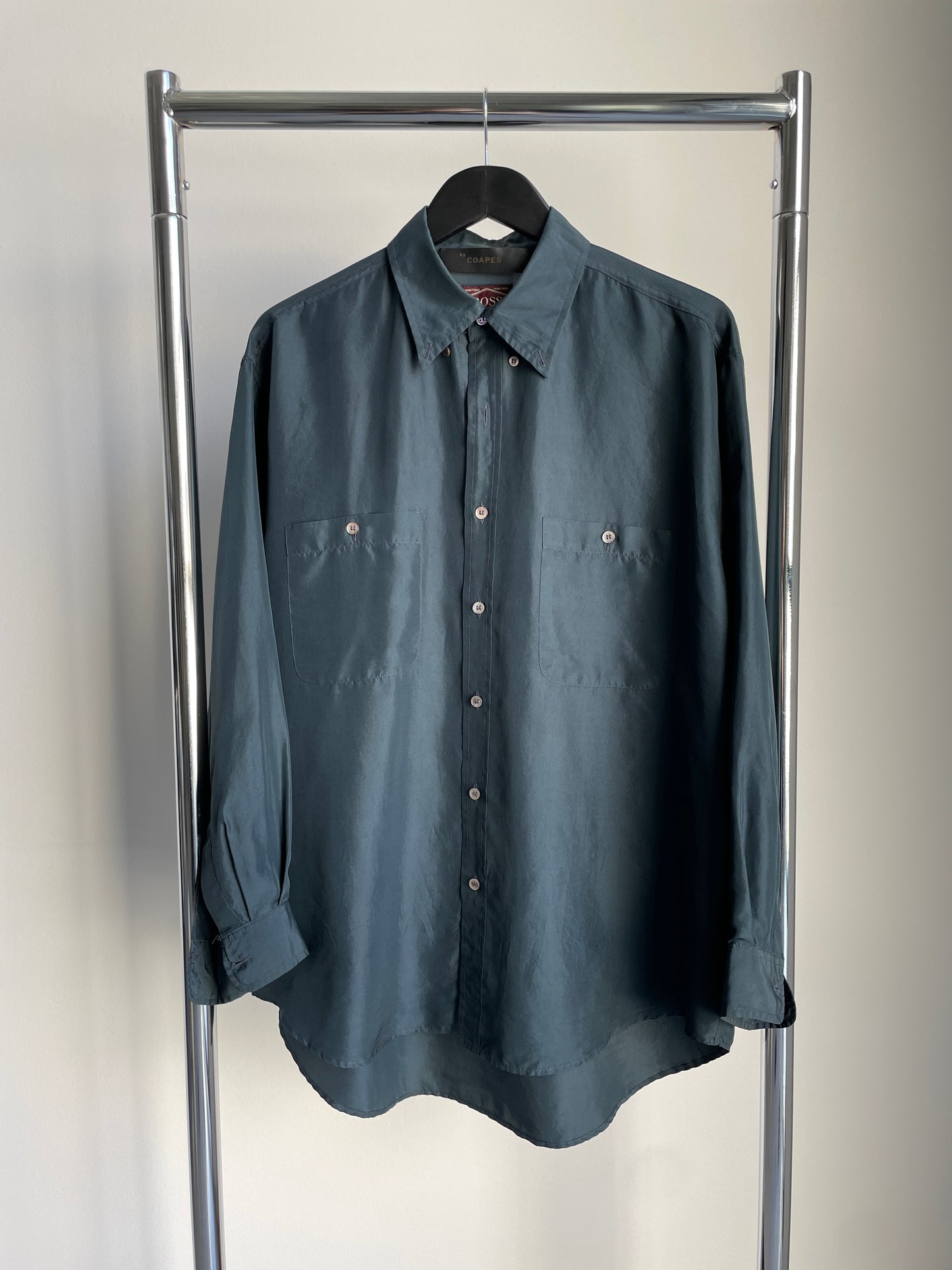 Navy Men's Silk Button Up