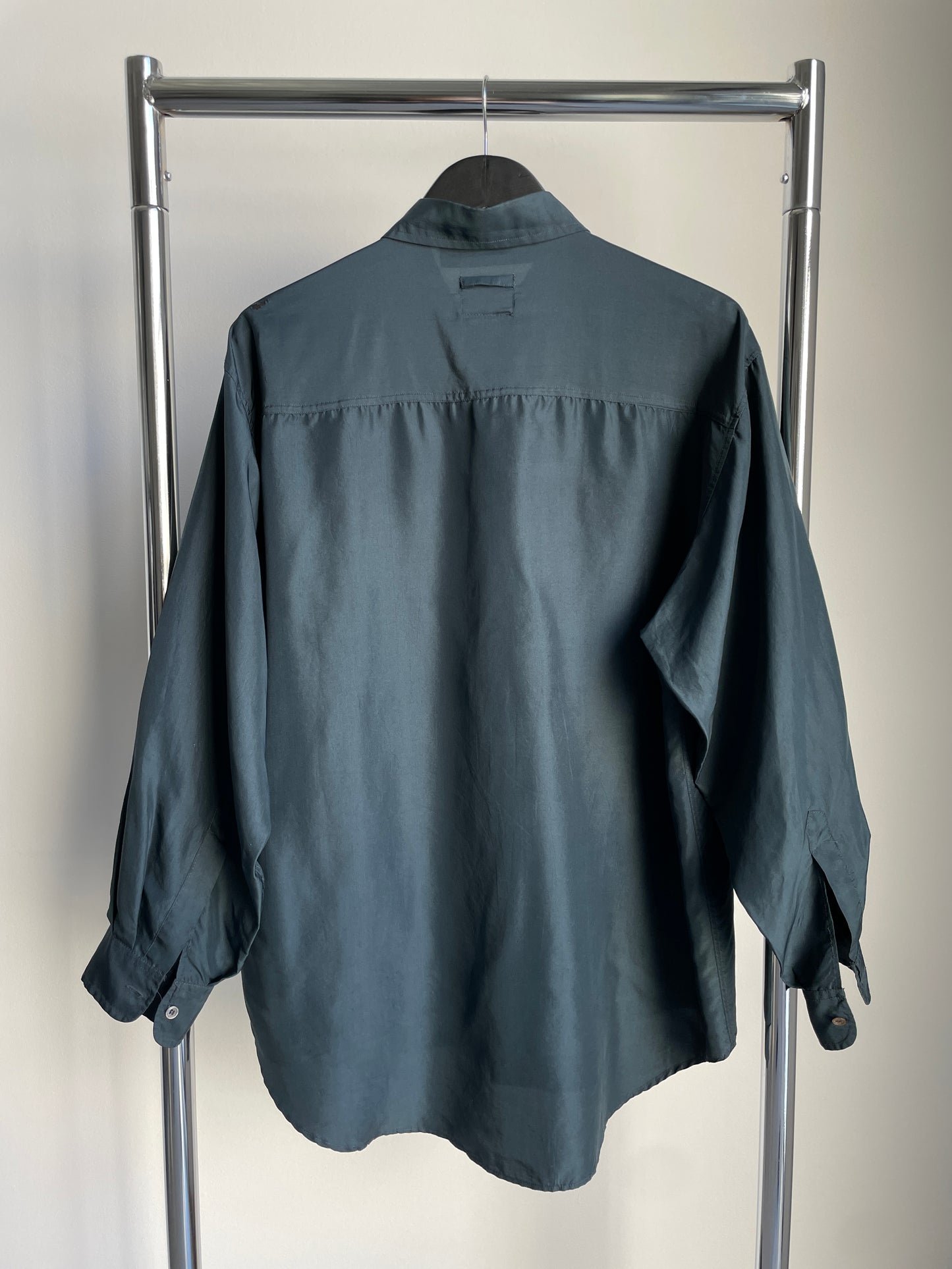 Navy Men's Silk Button Up