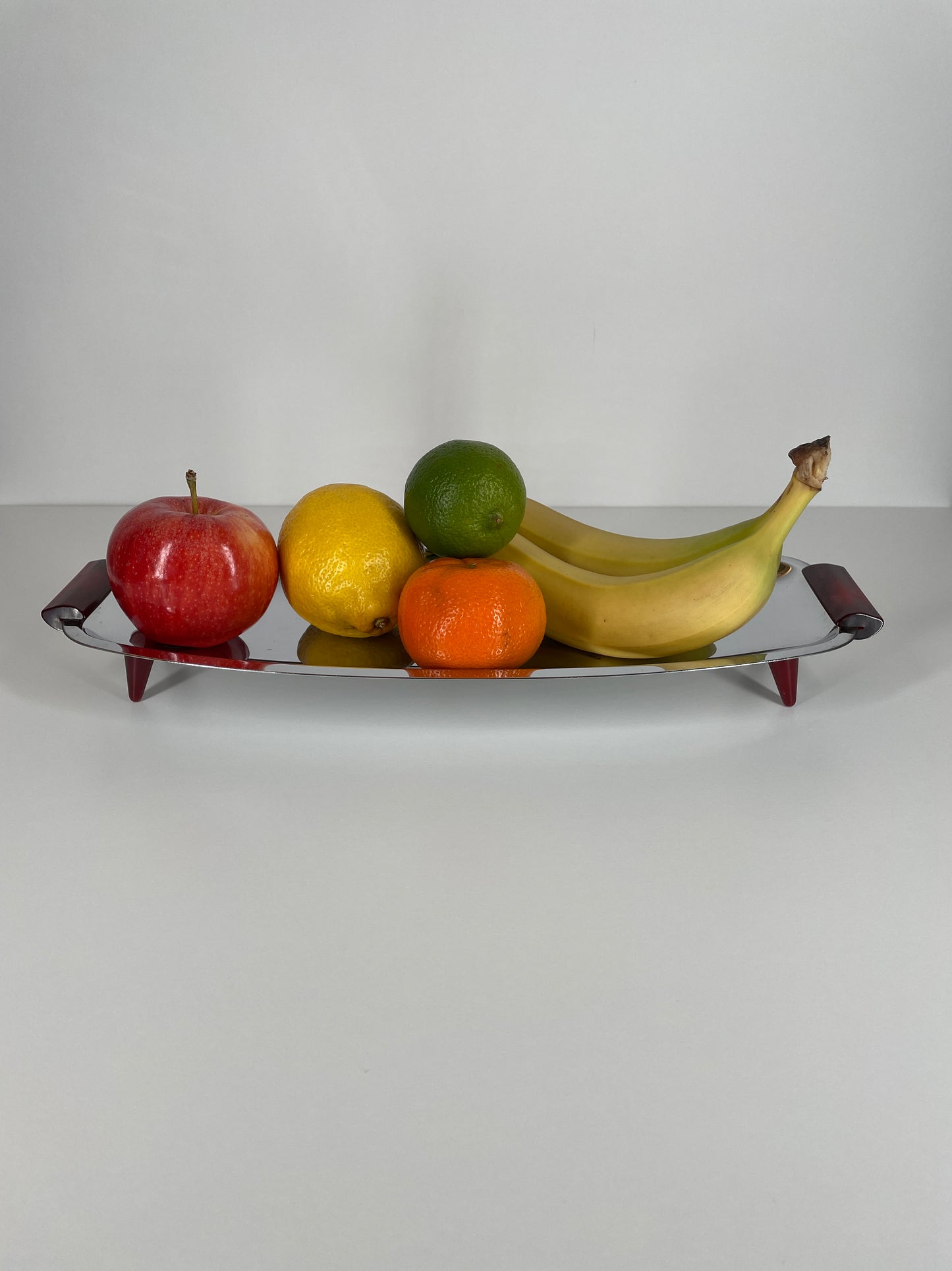 Glo-Hill Gourmates Chrome Tray with Cherry Red Bakelite Feet