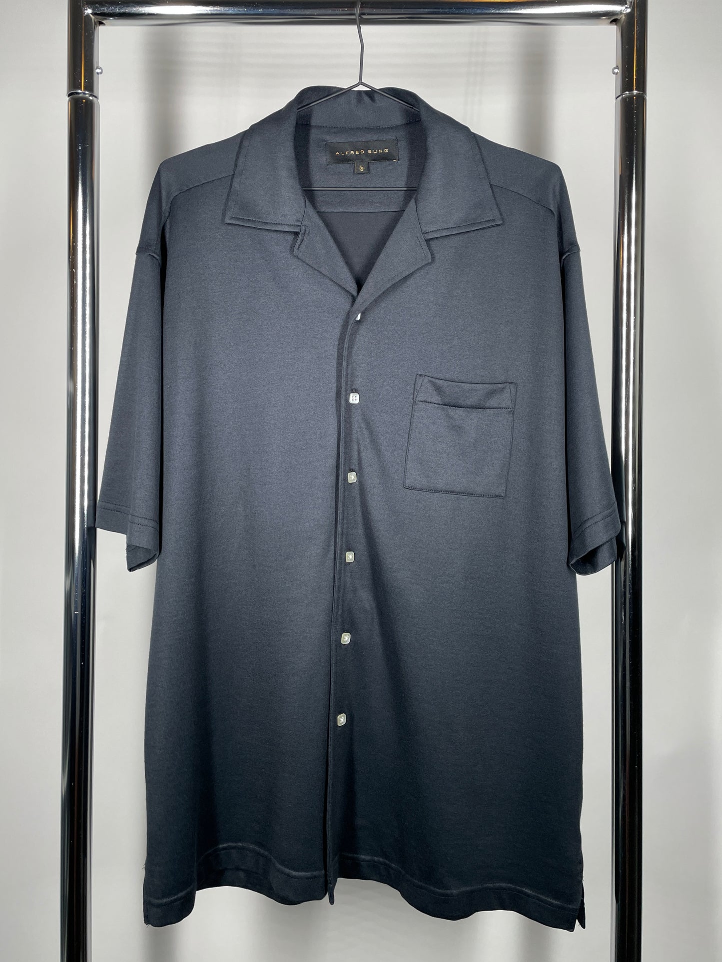 Vintage Alfred Sung Navy Short Sleeve Soft Button Down