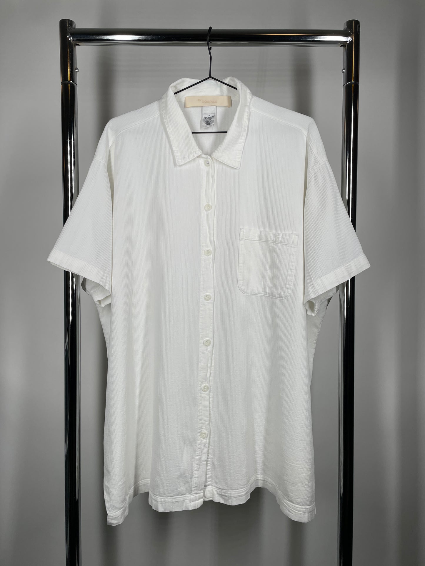 White Cotton Textured Button Up