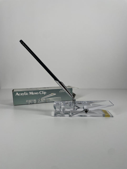 Lucite Clip, Clothespin Pen and Paper Holder