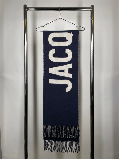 Jacquemus Virgin Wool Logo Scarf — Navy & White