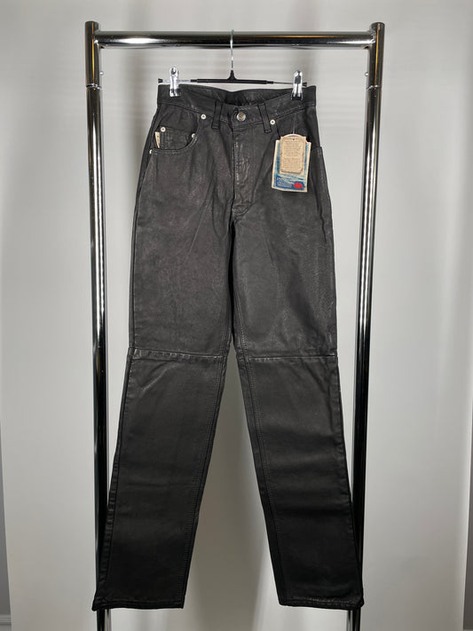 Vintage Leather Workwear Pants – Black (Size 28, fits 26)