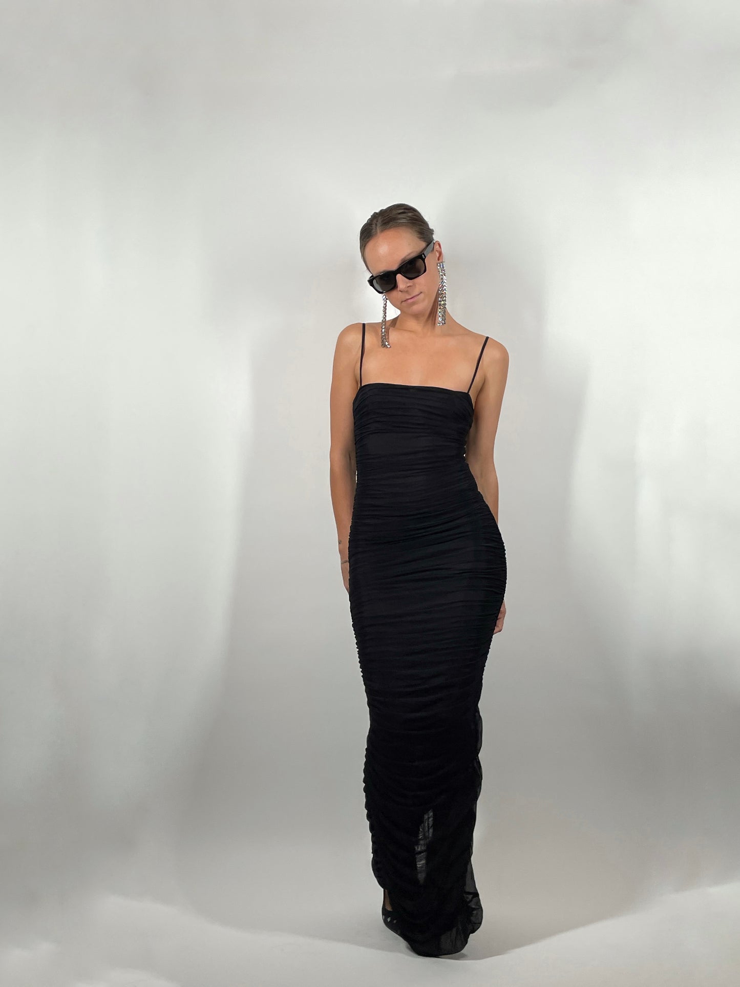 Aritzia Black Ruched Mesh Gown