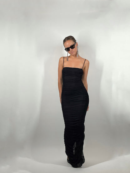 Aritzia Black Ruched Mesh Gown