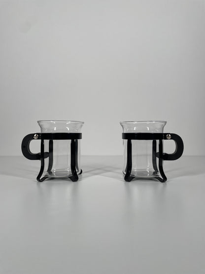 Vintage Bodum Glass Cups with Black Frame — Set of 2