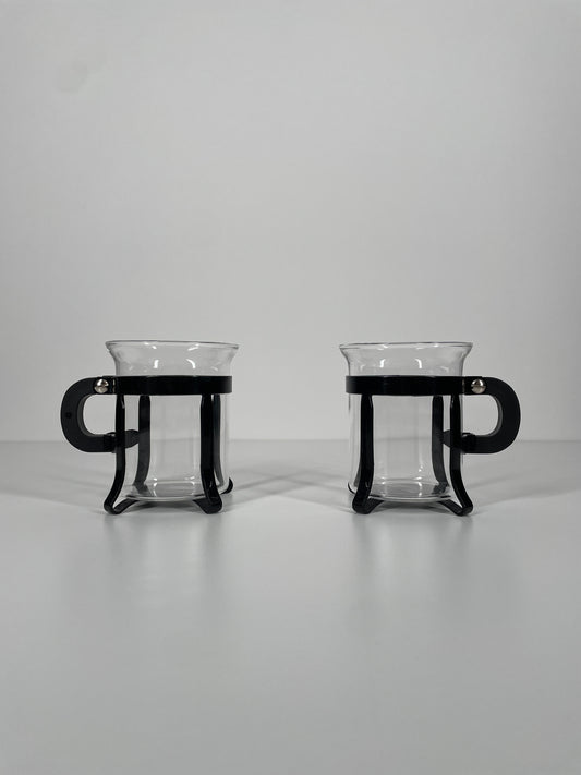 Vintage Bodum Glass Cups with Black Frame — Set of 2