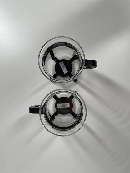 Vintage Bodum Glass Cups with Black Frame — Set of 2