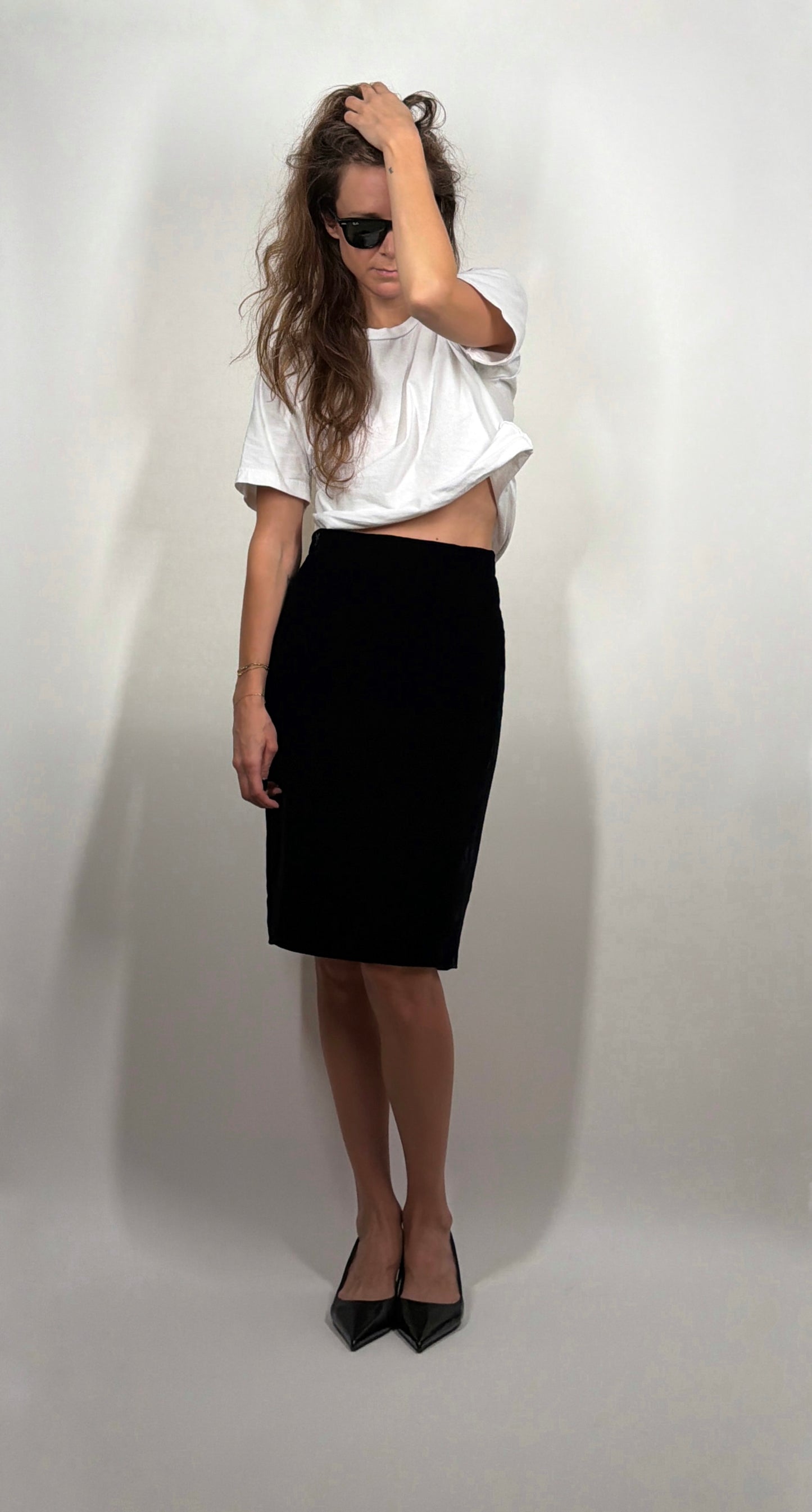 Black Crinkled Velvet Skirt