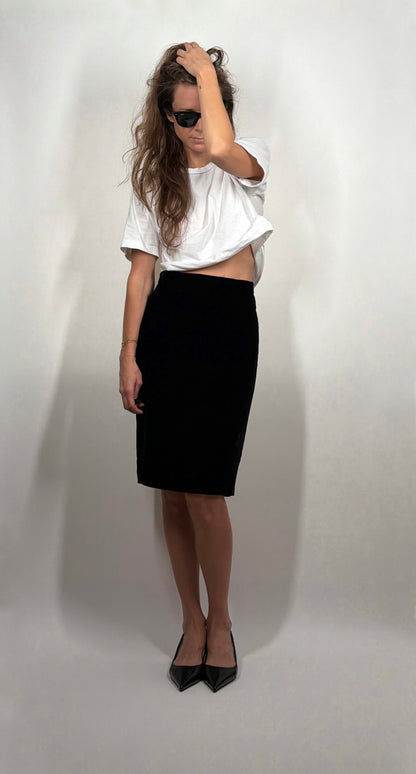 Black Crinkled Velvet Skirt