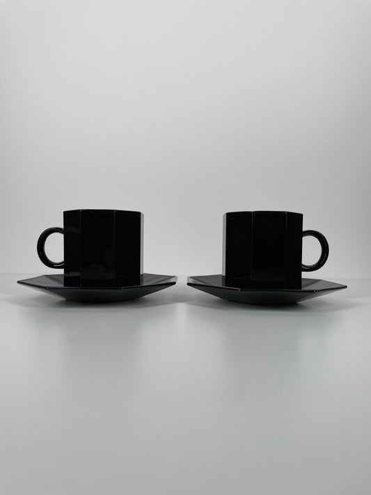 Vintage Arcoroc Black Glass Tea Cup and Saucer