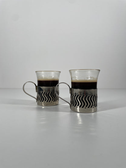Pair of Vintage Glass & Metal Espresso Cups