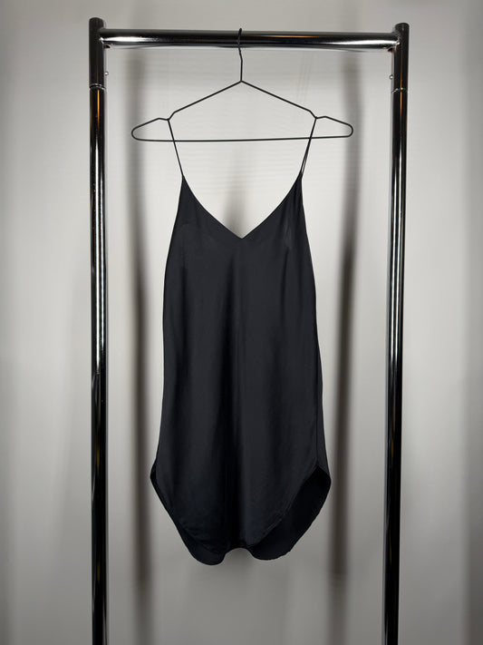 Black 100% Silk Bias-Cut Slip Dress