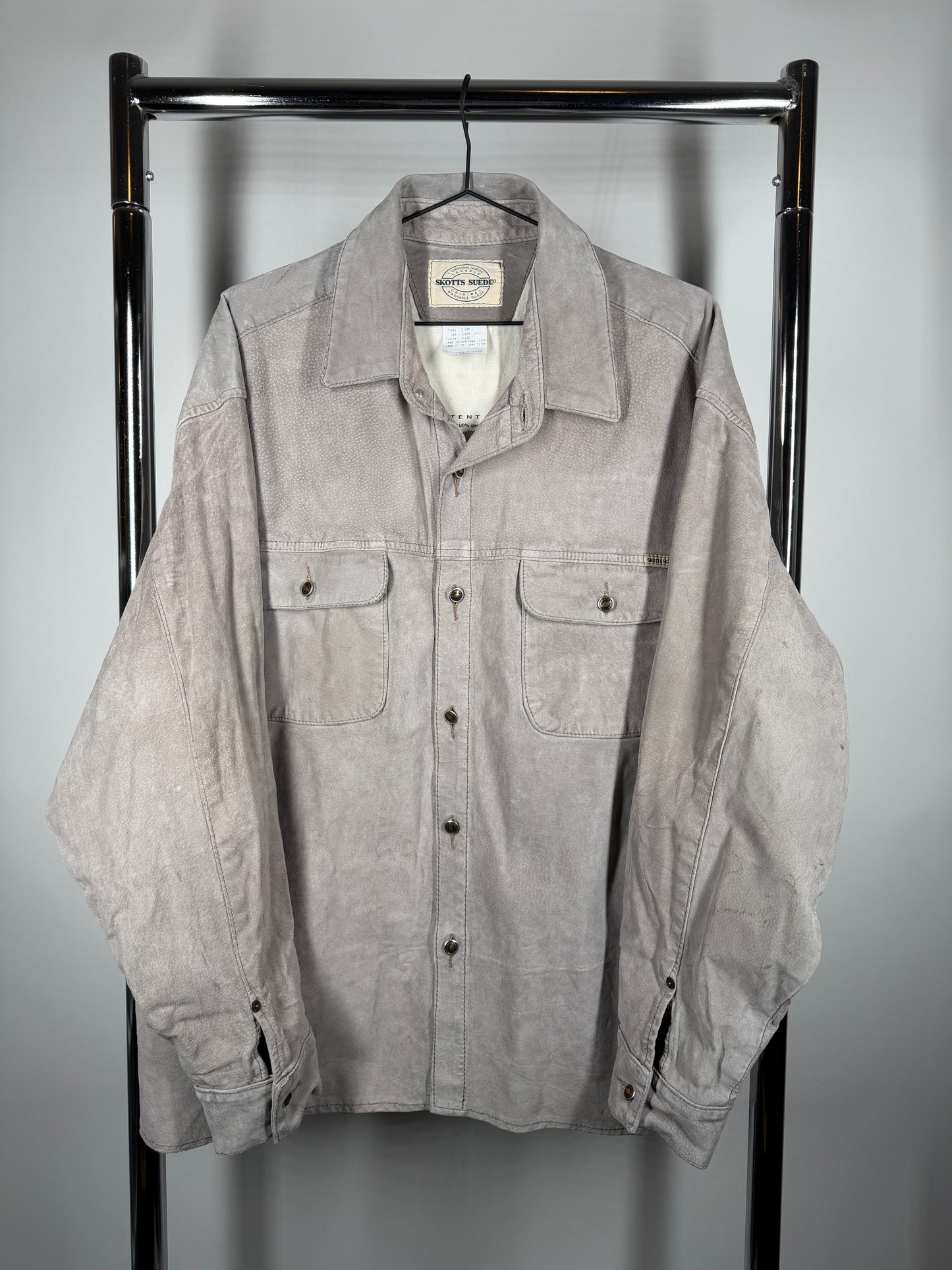 Vintage Washable Grey Suede Shirt-Jacket — Size XL