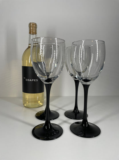 Vintage Luminarc France Black Tulip Base Wine Glasses (Set of 4)