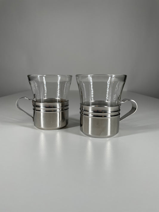 Vintage Duralex Glass Cup Made in France with Metal Cup Holder