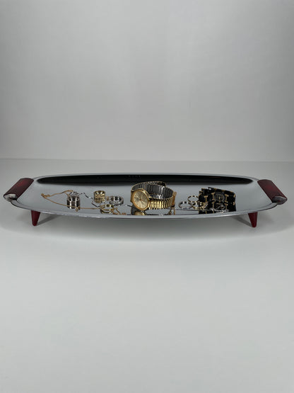 Glo-Hill Gourmates Chrome Tray with Cherry Red Bakelite Feet