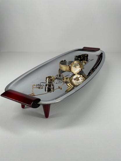 Glo-Hill Gourmates Chrome Tray with Cherry Red Bakelite Feet