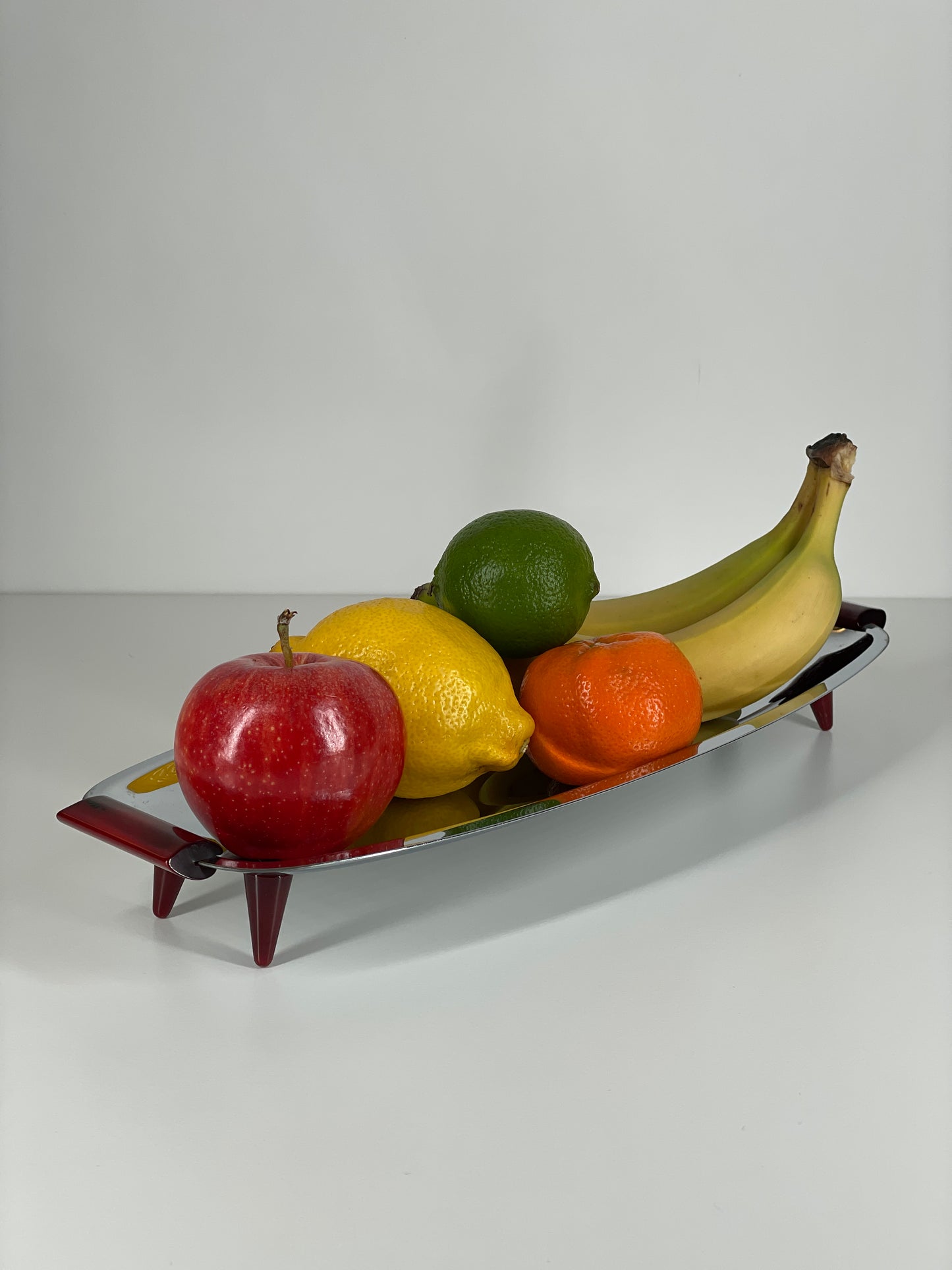 Glo-Hill Gourmates Chrome Tray with Cherry Red Bakelite Feet