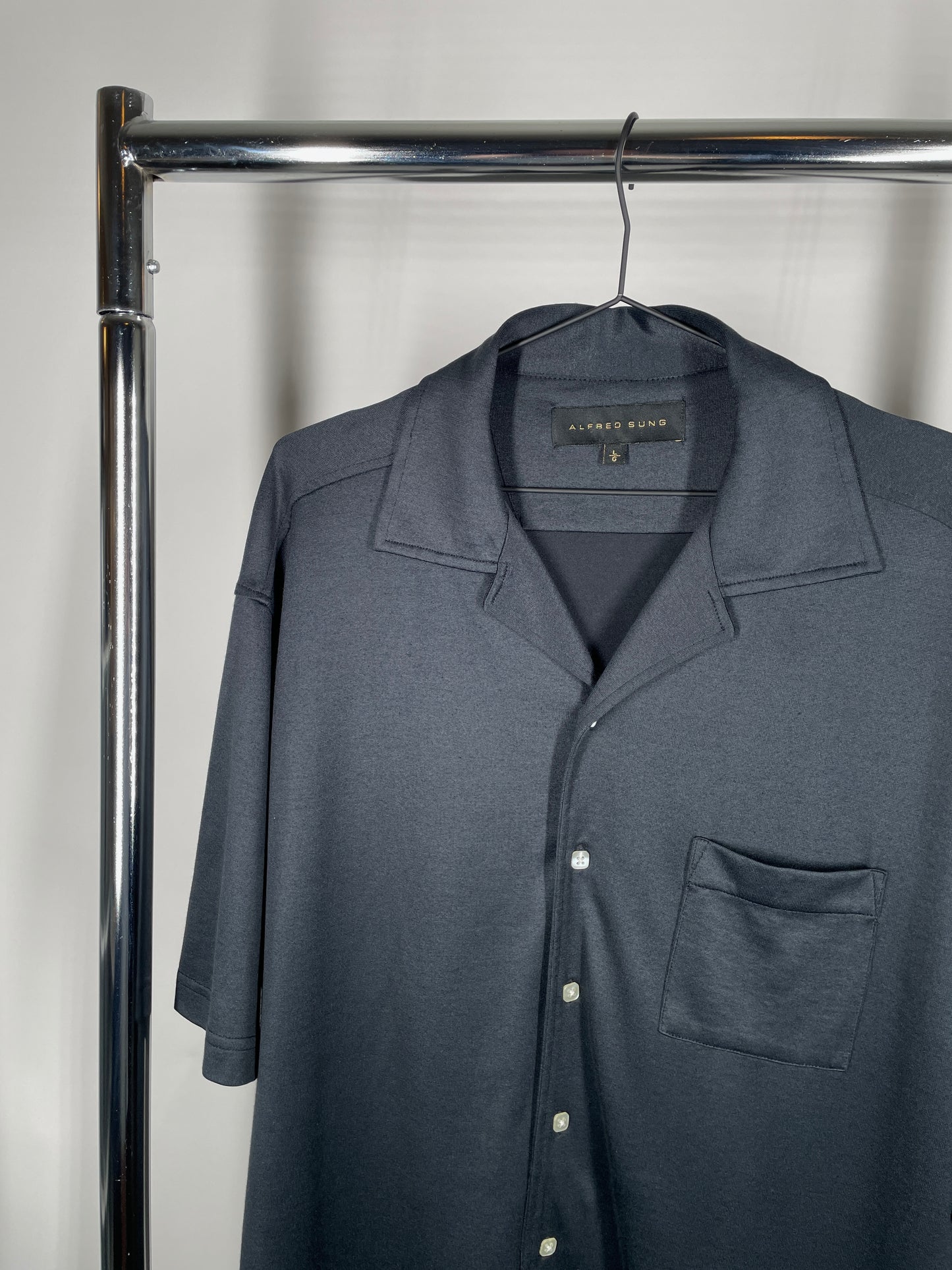 Vintage Alfred Sung Navy Short Sleeve Soft Button Down