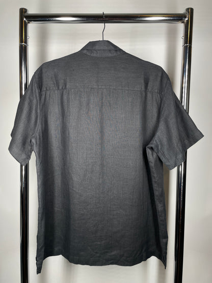 Black Linen Beach Button Up