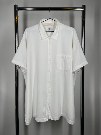 White Cotton Textured Button Up