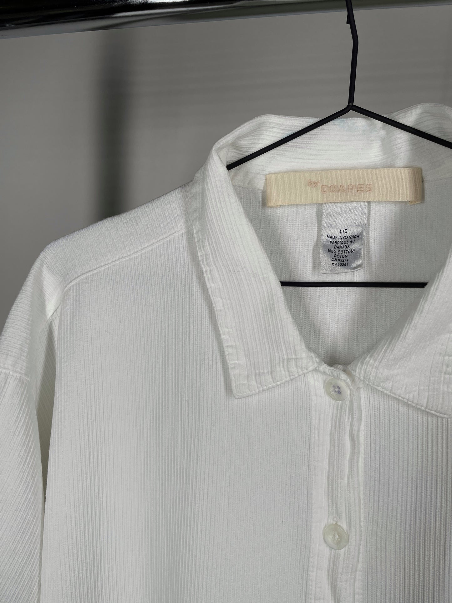 White Cotton Textured Button Up