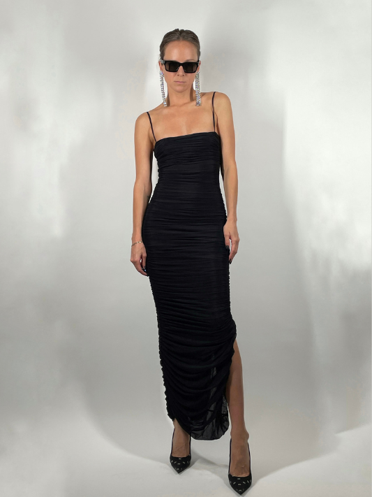 Aritzia Black Ruched Mesh Gown